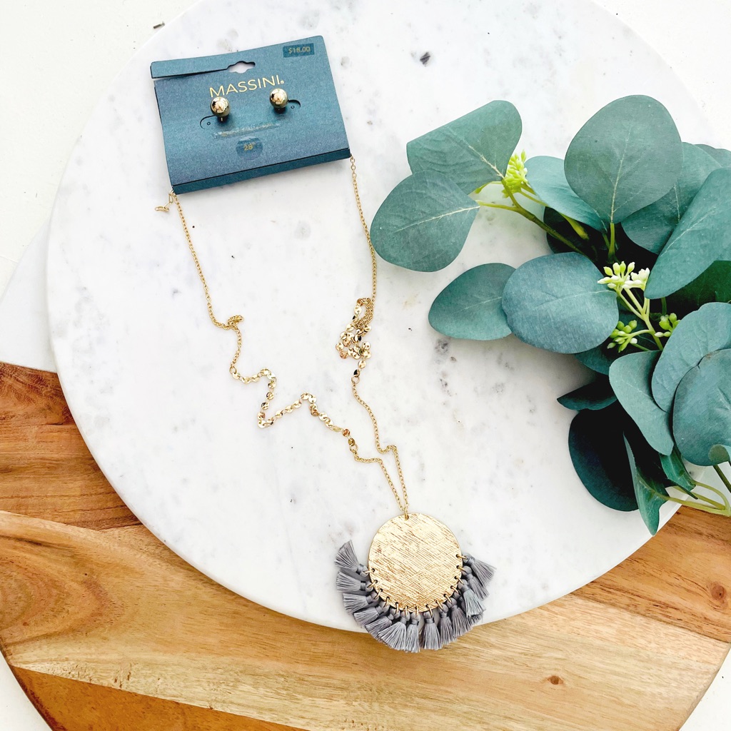 Massini Disc Tassel Necklace Earring Set 10$